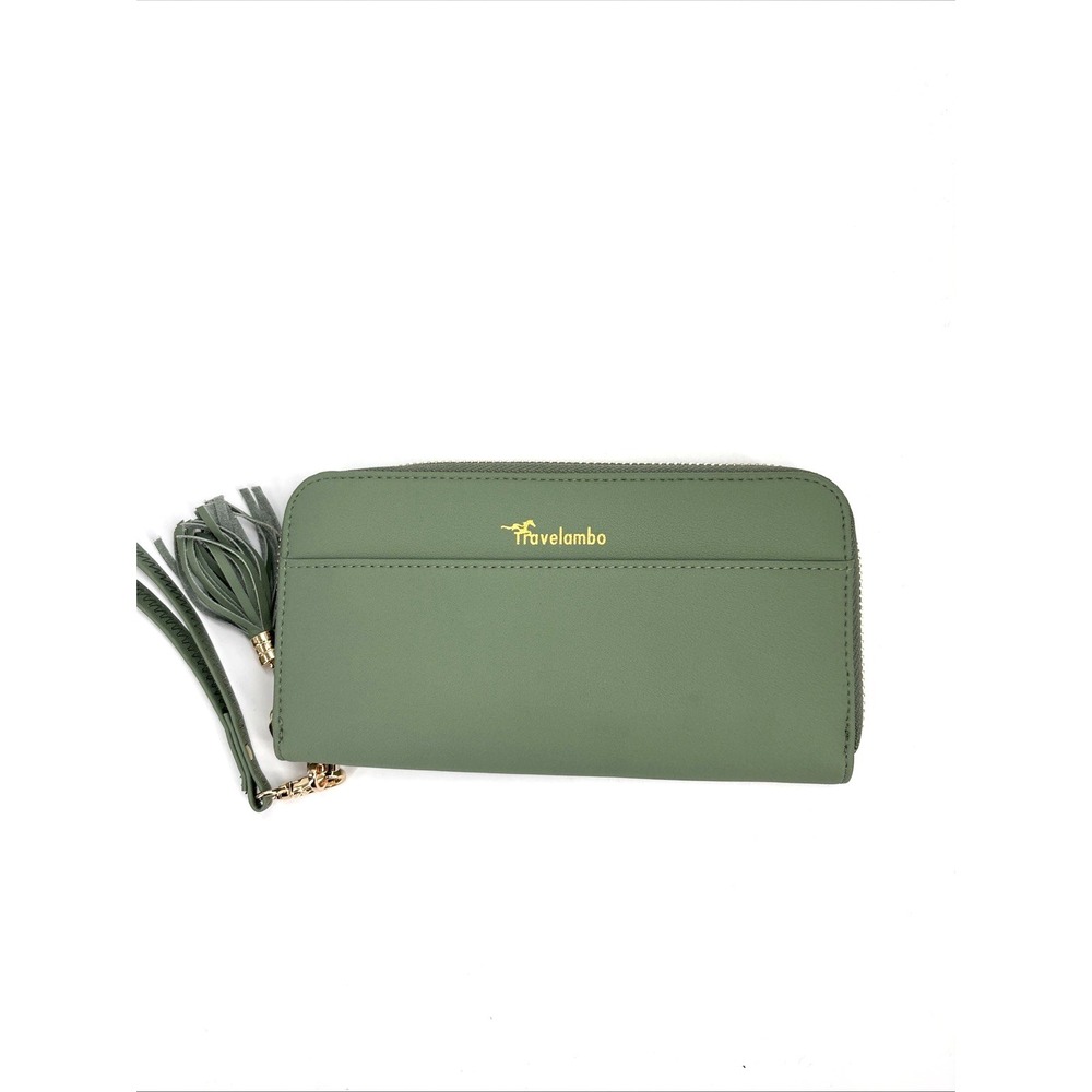 Travelambo Zippered Leather Credit Card RFID Wallet Green